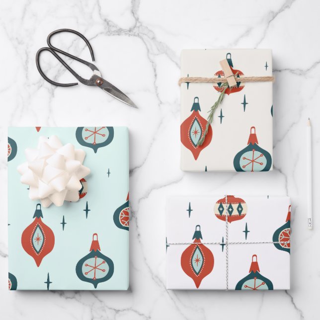 Mid-Century Atomic Christmas Wrapping Paper Sheet (Front)
