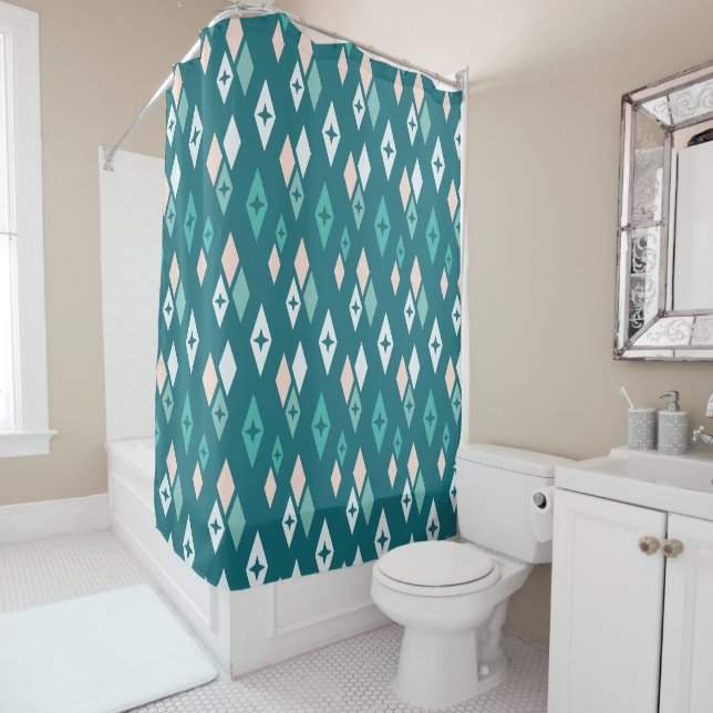 Mid Century Atomic Diamonds Teal, Peach, Pale Blue (In Situ)