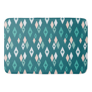 Mid Century Atomic Diamonds Teal, Peach, Pale Blue Bath Mat