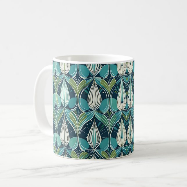 Mid Century Atomic Drops Blue Green Pattern Coffee Mug (Front Left)