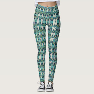 Mid Century Atomic Drops Blue Green Pattern Leggings