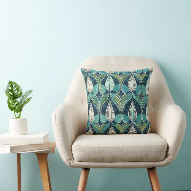 Mid Century Atomic Drops Blue Green Pattern Throw Pillow (Chair)