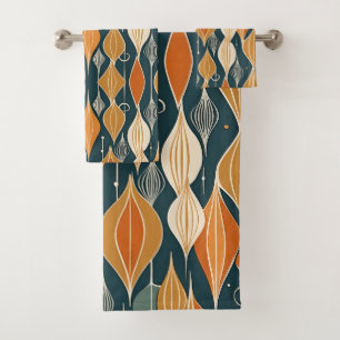 Mid Century Atomic Drops Ochre  Modern Retro  Bath Towel Set
