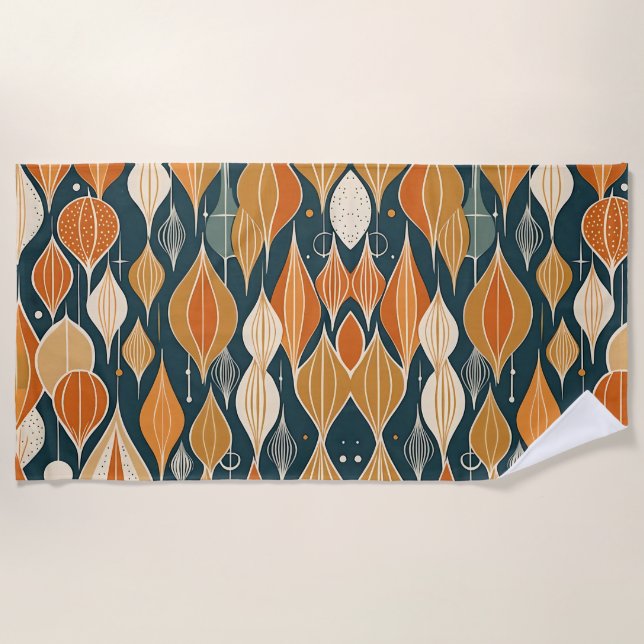 Mid Century Atomic Drops Ochre  Modern Retro  Beach Towel (Front)