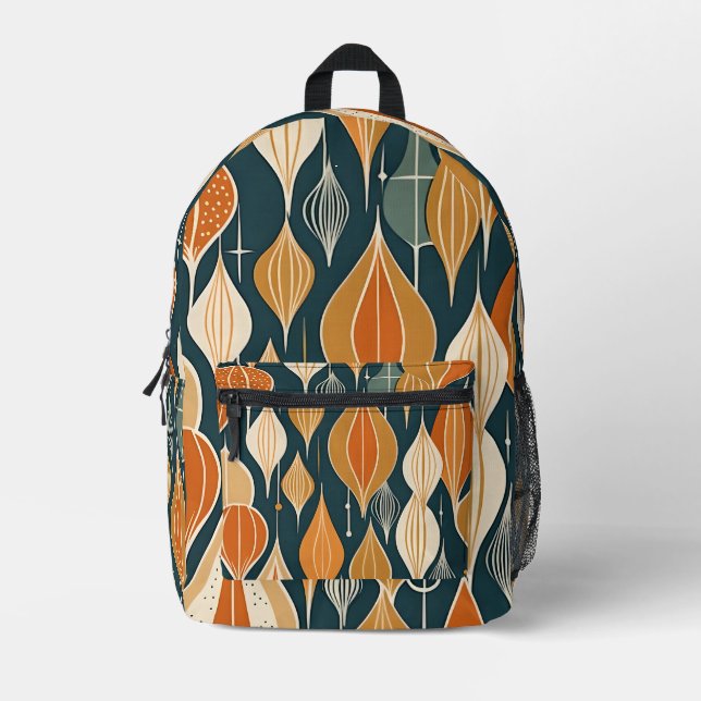 Mid Century Atomic Drops Ochre  Modern Retro desig Printed Backpack (Front)