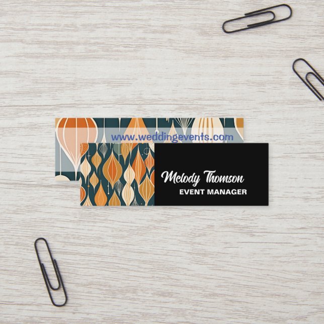 Mid Century Atomic Drops Ochre  Modern Retro  Mini Business Card (Front/Back In Situ)