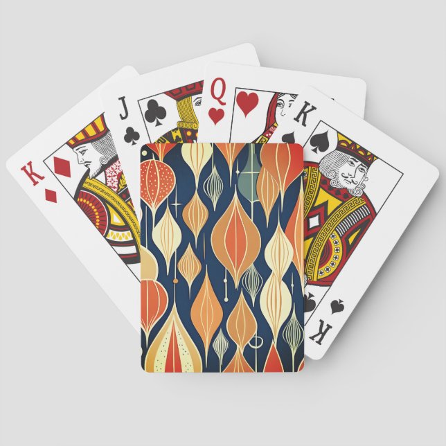 Mid Century Atomic Drops Ochre  Modern Retro  Playing Cards (Back)