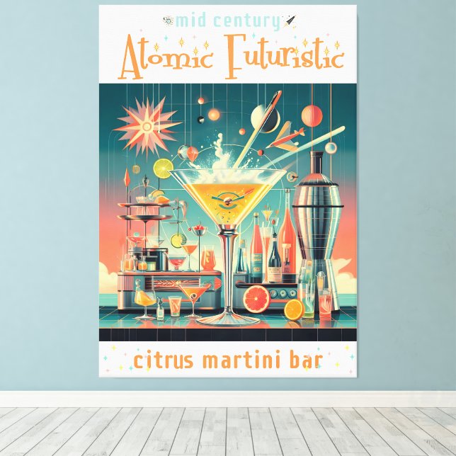 Mid Century Atomic Futuristic Citrus Martini Bar Canvas Print (Insitu(Wood Floor))