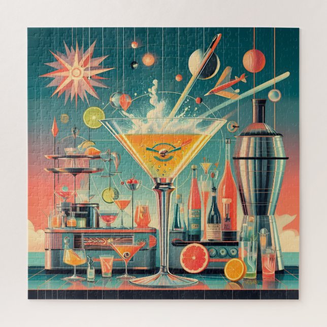 Mid Century Atomic Futuristic Citrus Martini Bar Jigsaw Puzzle (Vertical)