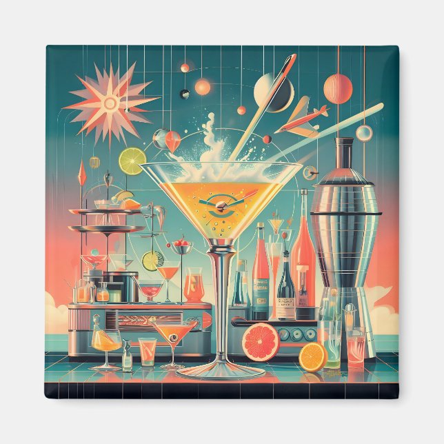 Mid Century Atomic Futuristic Citrus Martini Bar Magnet (Front)