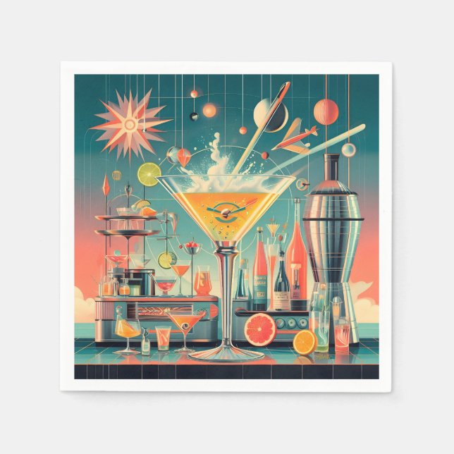 Mid Century Atomic Futuristic Citrus Martini Bar Napkin (Front)