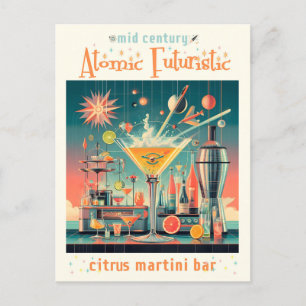 Mid Century Atomic Futuristic Citrus Martini Bar Postcard