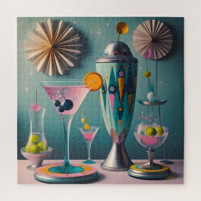 Mid Century Atomic Futuristic Cocktail Time Jigsaw Puzzle (Vertical)