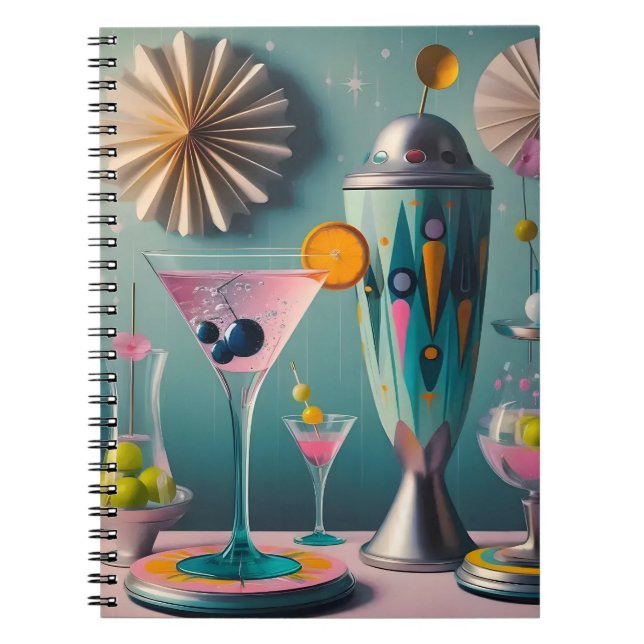 Mid Century Atomic Futuristic Cocktail Time Notebook (Front)