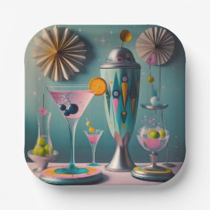 Mid Century Atomic Futuristic Cocktail Time Paper Plate