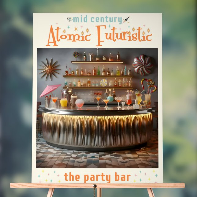 Mid Century Atomic Futuristic Party Bar Acrylic Sign (Neutral)