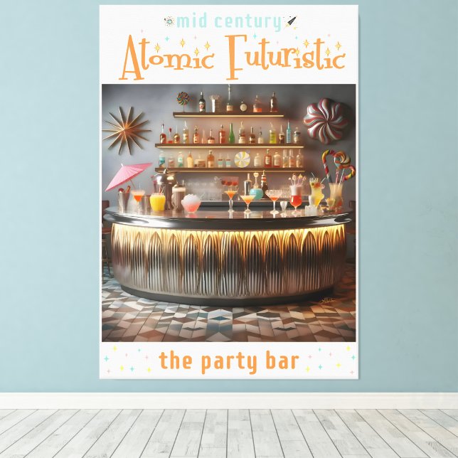 Mid Century Atomic Futuristic Party Bar Canvas Print (Insitu(Wood Floor))