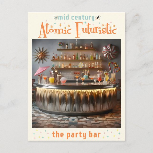 Mid Century Atomic Futuristic Party Bar Postcard (Front)