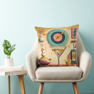 Mid Century Atomic Futuristic Rabbit Martini Throw Pillow