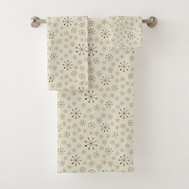 Mid-Century Atomic Inspired Pattern Bath Towel Set (Insitu)