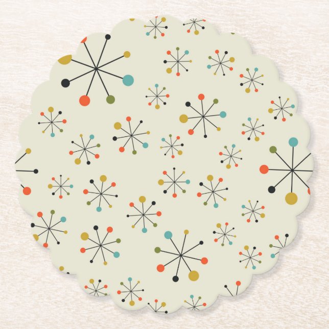 Mid-Century Atomic Inspired Pattern Paper Coaster (Front)