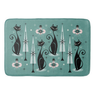 Mid Century Atomic Kitty Christmas ©studioxtine Bath Mat