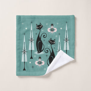Mid Century Atomic Kitty Christmas ©studioxtine Bath Towel Set