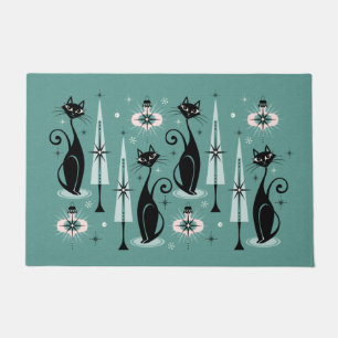 Mid Century Atomic Kitty Christmas ©studioxtine Doormat
