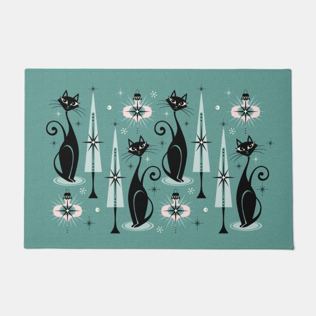Mid Century Atomic Kitty Christmas ©studioxtine Doormat (Front)