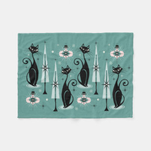 Mid Century Atomic Kitty Christmas ©studioxtine  Fleece Blanket