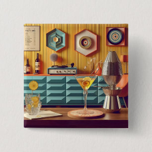 Mid Century Atomic Retro Futuristic Party Room 2 Inch Square Button