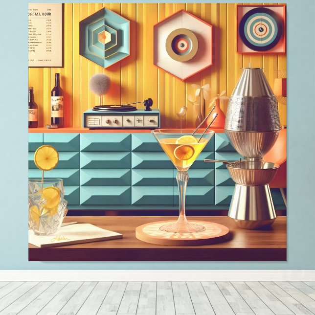 Mid Century Atomic Retro Futuristic Party Room Canvas Print (Insitu(Wood Floor))