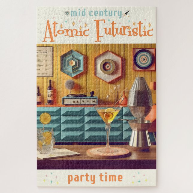 Mid Century Atomic Retro Futuristic Party Room Jigsaw Puzzle (Vertical)
