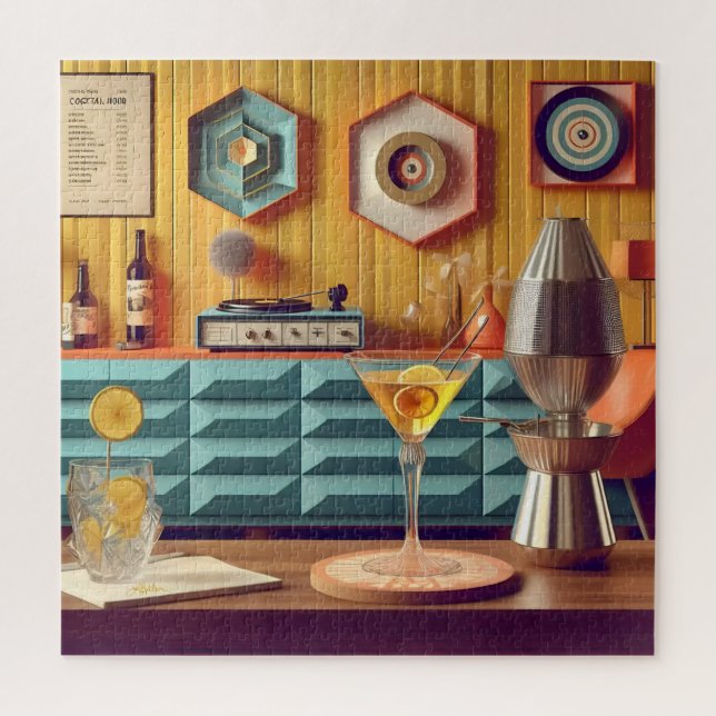 Mid Century Atomic Retro Futuristic Party Room Jigsaw Puzzle (Vertical)