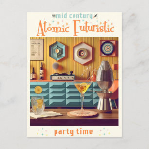 Mid Century Atomic Retro Futuristic Party Room Postcard