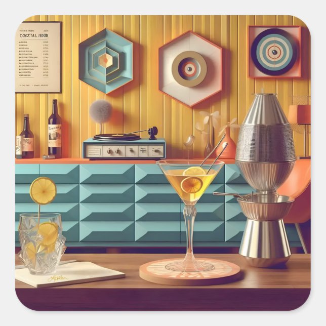 Mid Century Atomic Retro Futuristic Party Room Square Sticker (Front)