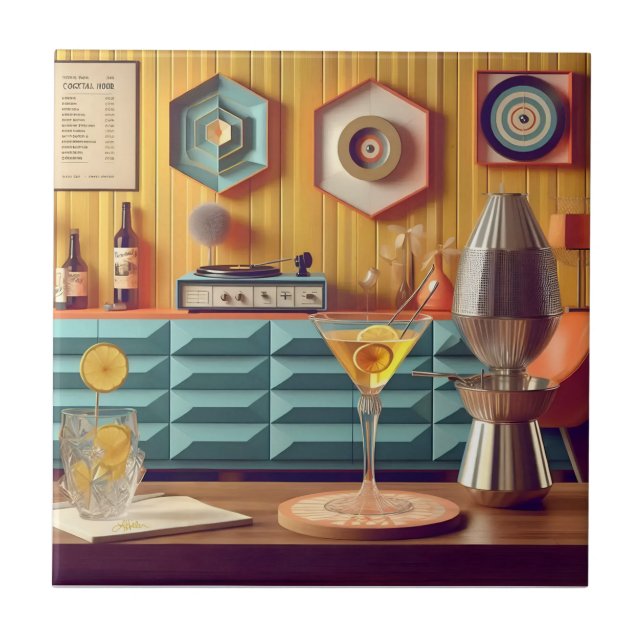 Mid Century Atomic Retro Futuristic Party Room Tile (Front)