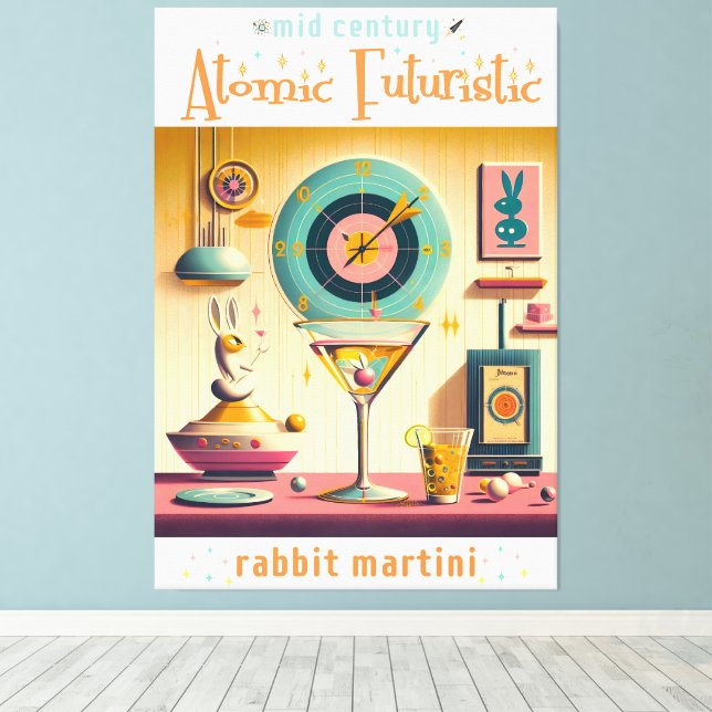 Mid Century Atomic Retro Futuristic Rabbit Martini Canvas Print (Insitu(Wood Floor))