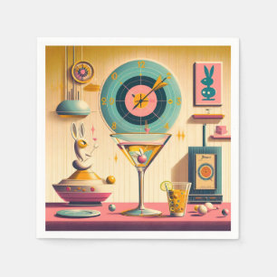Mid Century Atomic Retro Futuristic Rabbit Martini Napkin