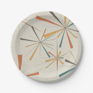 Mid Century Atomic Starburst Geometric Retro Paper Plate