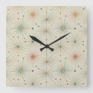 Mid Century  Atomic Starburst Modern Retro Square Wall Clock