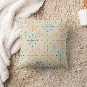 Mid Century Atomic Starburst Orange Teal Green Throw Pillow