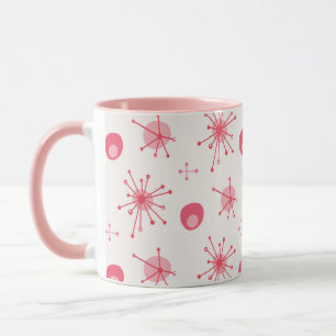 Mid Century Atomic Starburst Pattern Pink, Red Mug