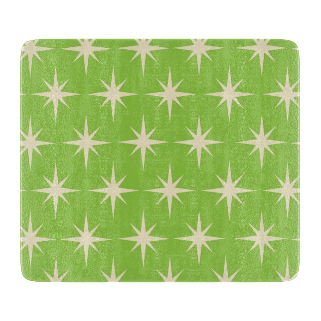 Mid Century Atomic Starbursts on Lime green  Cutting Board (Front)