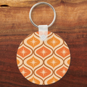 Mid Century Atomic Starbursts on Orange  Ogee  Keychain