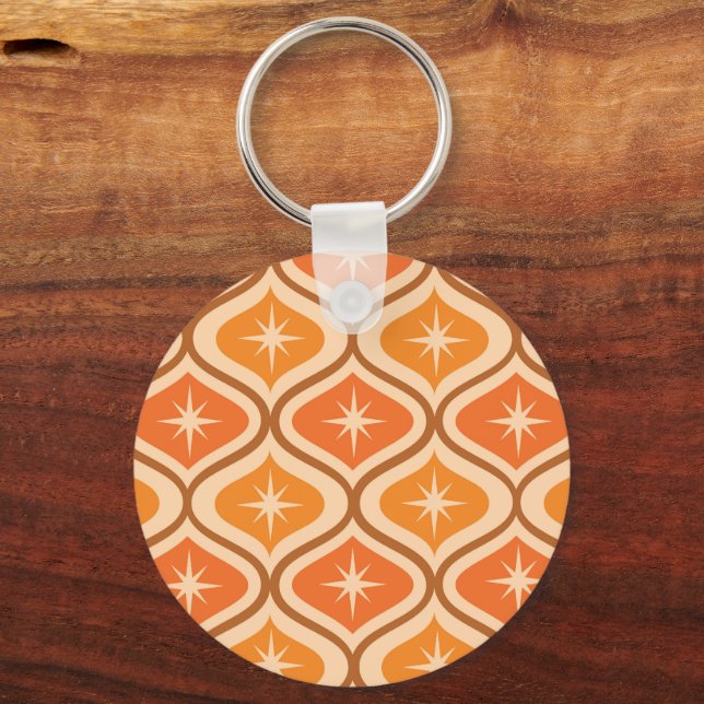 Mid Century Atomic Starbursts on Orange  Ogee  Keychain (Front)