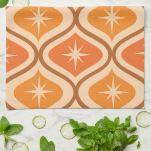 Mid Century Atomic Starbursts on Orange  Ogee  Kitchen Towel