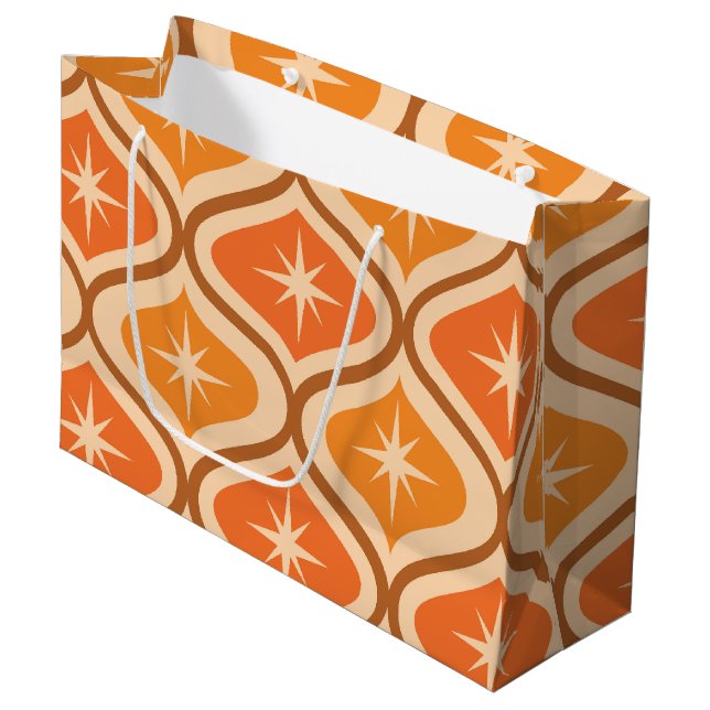 Mid Century Atomic Starbursts on Orange  Ogee  Large Gift Bag (Front Angled)