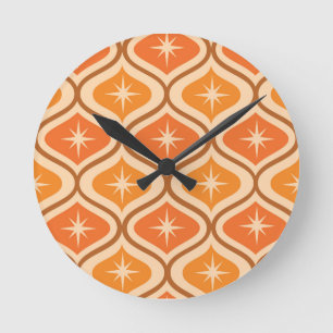 Mid Century Atomic Starbursts on Orange  Ogee  Round Clock