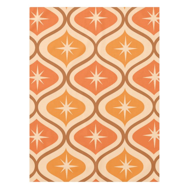 Mid Century Atomic Starbursts on Orange  Ogee  Tablecloth (Front)